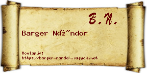 Barger Nándor névjegykártya